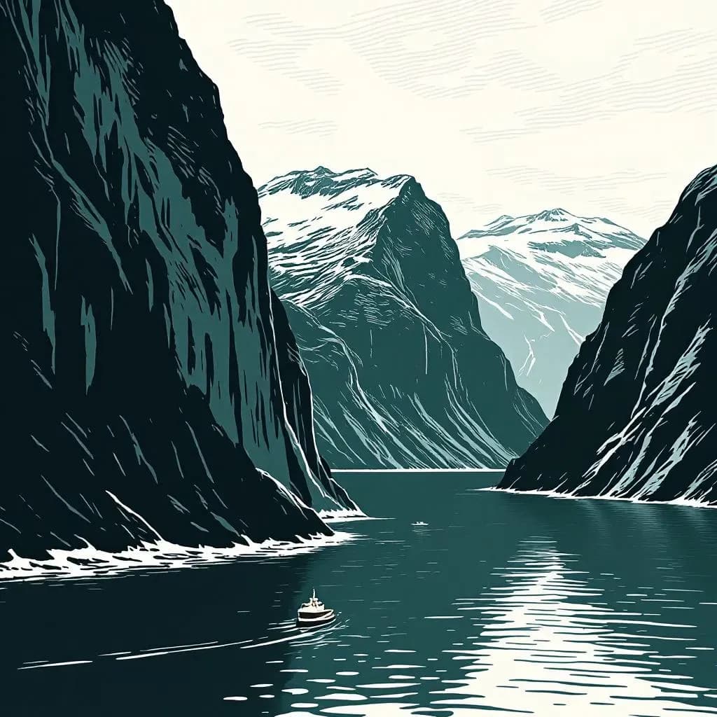 Norge — linocut illustration