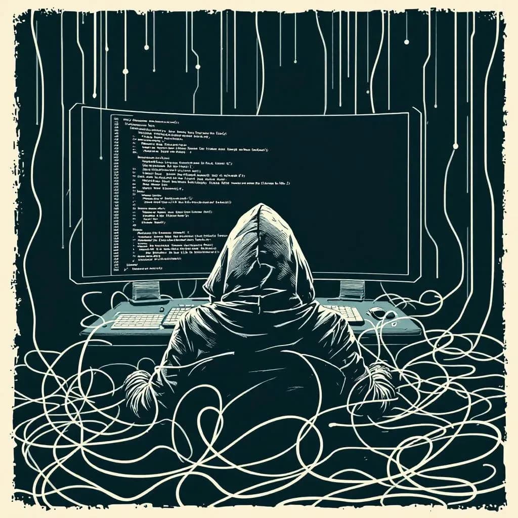 Cyberkriminalitet — linocut illustration