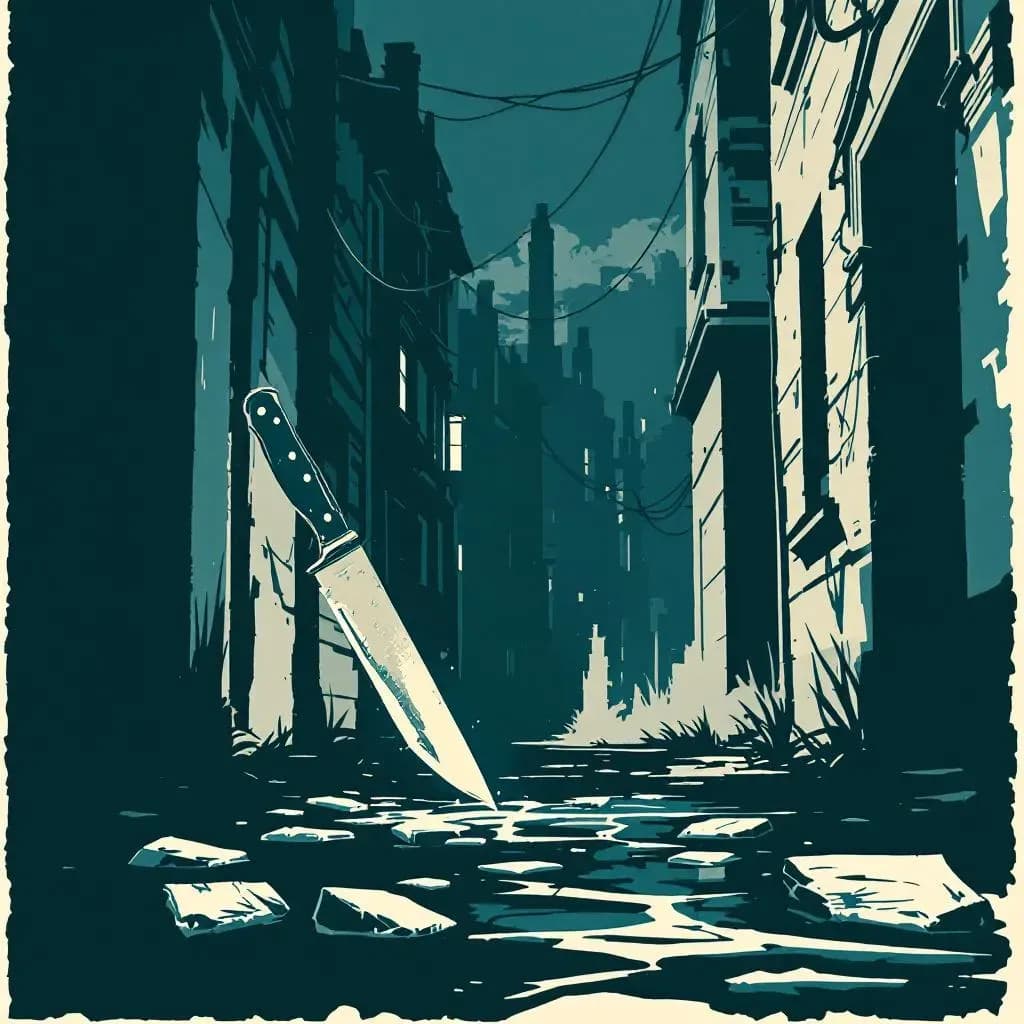 Knivstikkeri — linocut illustration