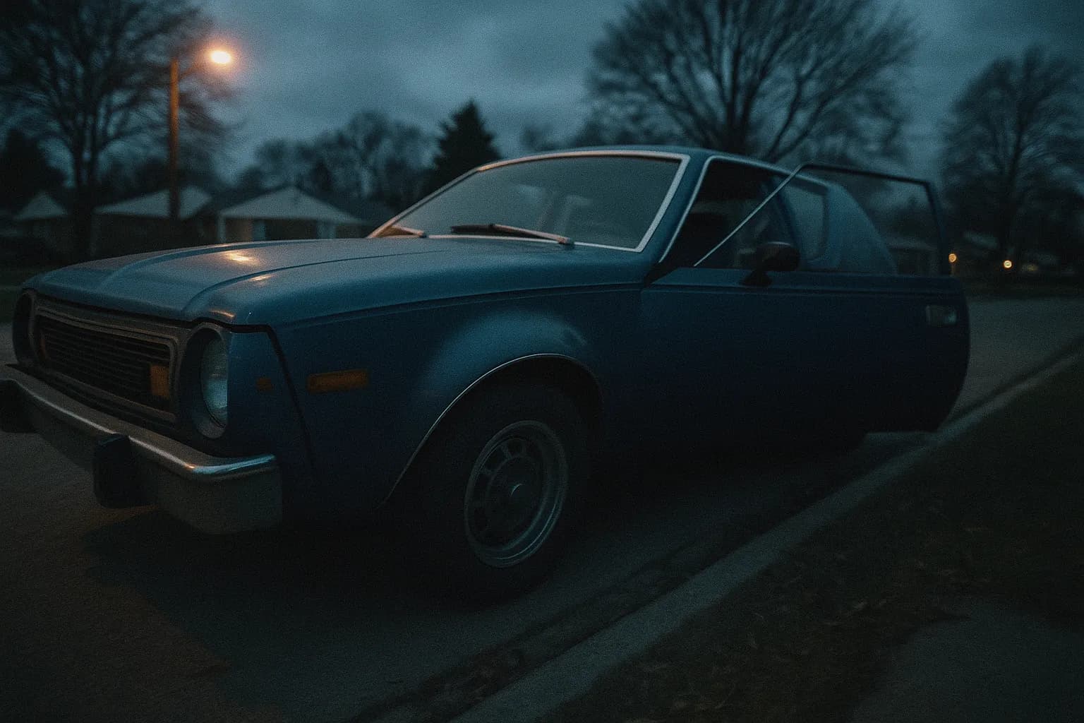 En blå AMC Gremlin parkeret på en forstadsvej i Oakland County, forbundet med de uopklarede sager om fire børnemord, dens dør står let på klem, som om den for nylig er blevet forladt af en ukendt chauffør.