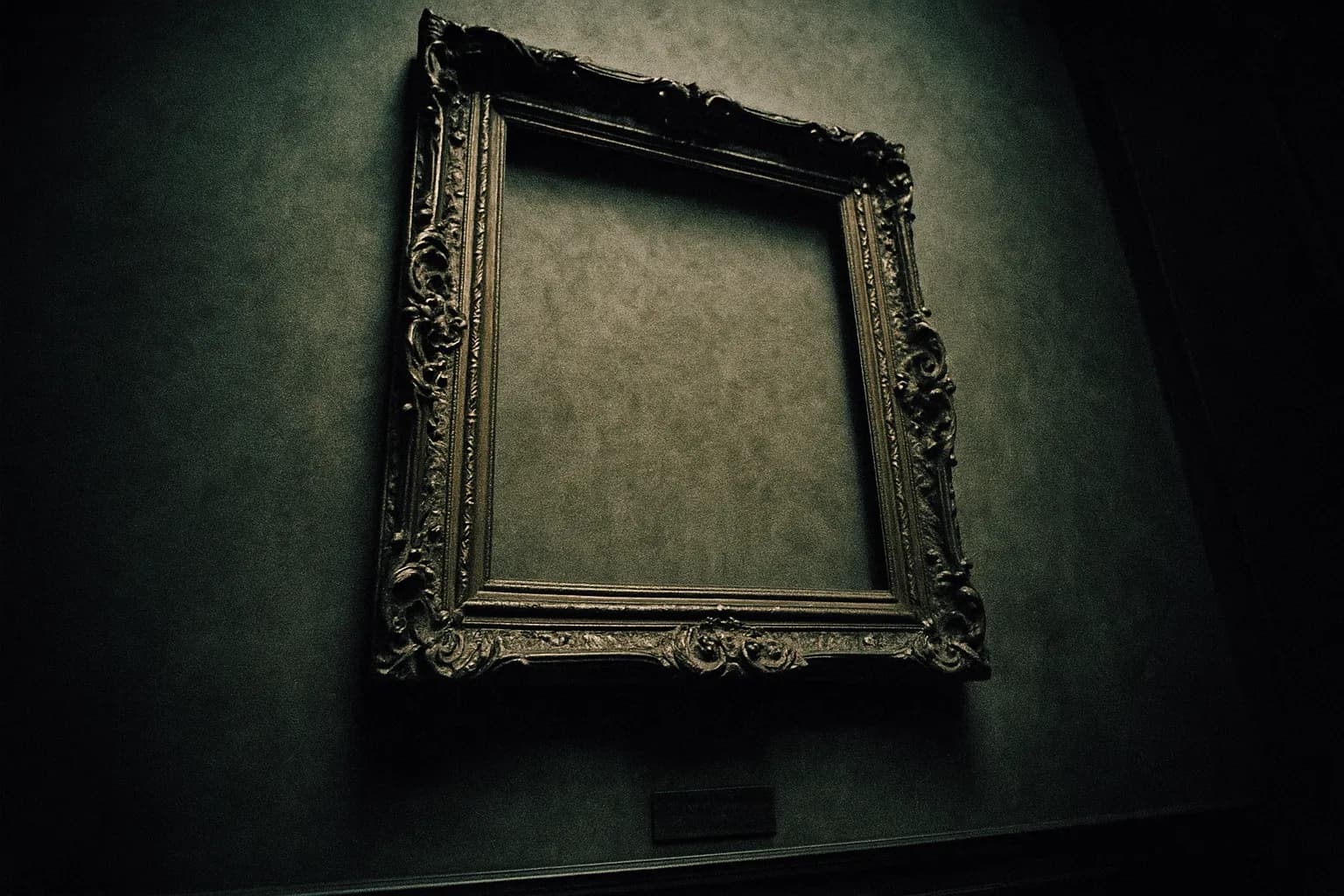 En tom, prydet ramme hænger på en væg inde i Isabella Stewart Gardner Museum, dens etiket er knap synlig. Denne uhyggelige påmindelse om tyveriet i 1990 symboliserer den vedvarende gåde om de forsvundne Vermeer og Rembrandt mesterværker.