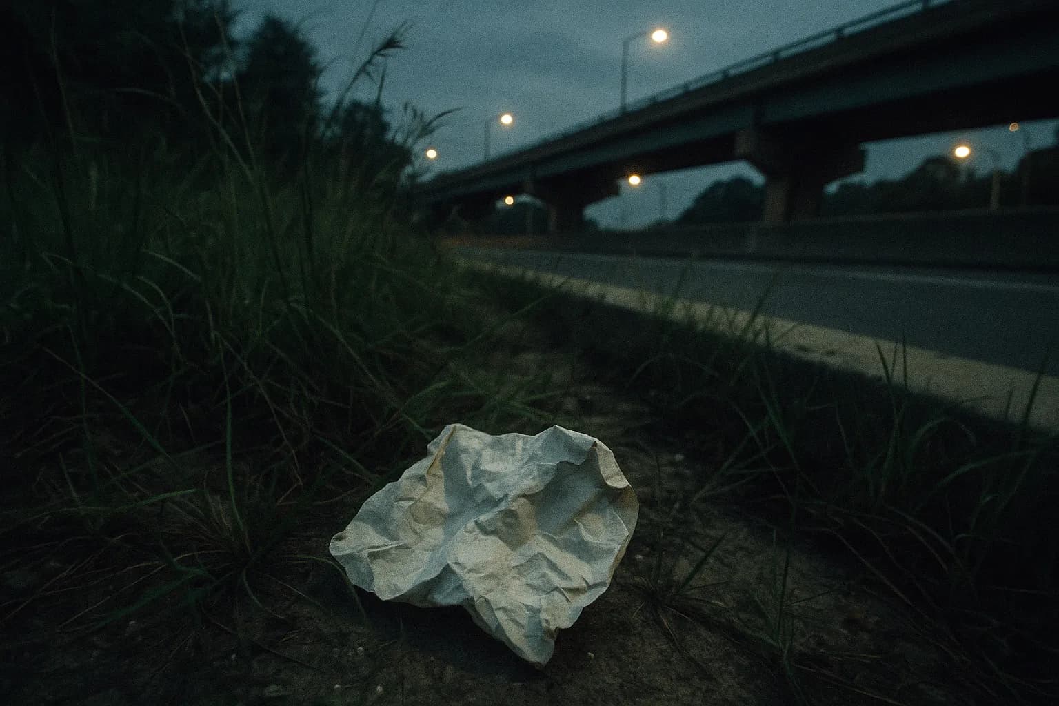 En krøllet, hånende seddel, angiveligt fra Freeway Phantom, ligger blandt det tilgroede græs og beton nær en motorvej i Washington D.C., et symbol på den uopklarede sag om seks myrdede unge piger.