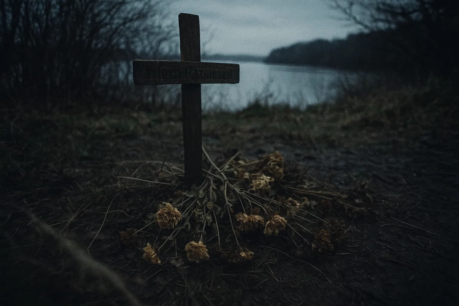 En lille trækors med Mona Rasmussens navn ligger omgivet af visne blomster i et afsides område ved Nørresø, der markerer det dystre sted, hvor hun blev fundet for årtier siden, fortsat hjemsøger Danmark.