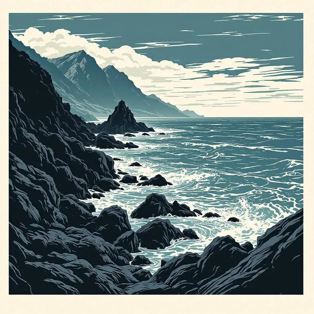 New Zealand — linocut illustration
