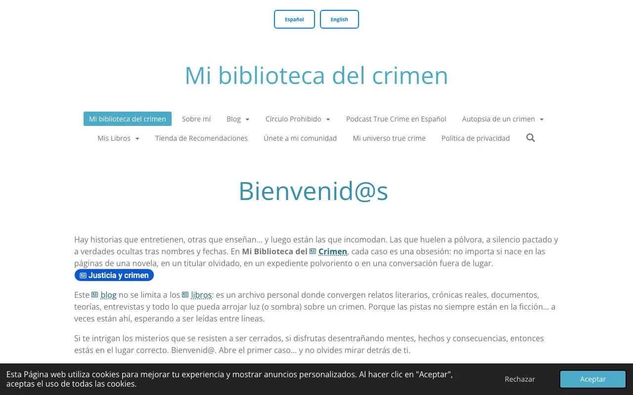 Mi Biblioteca del Crimen — website screenshot