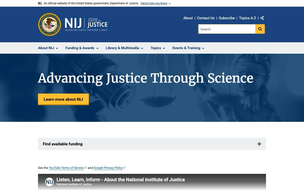 National Institute of Justice — website screenshot
