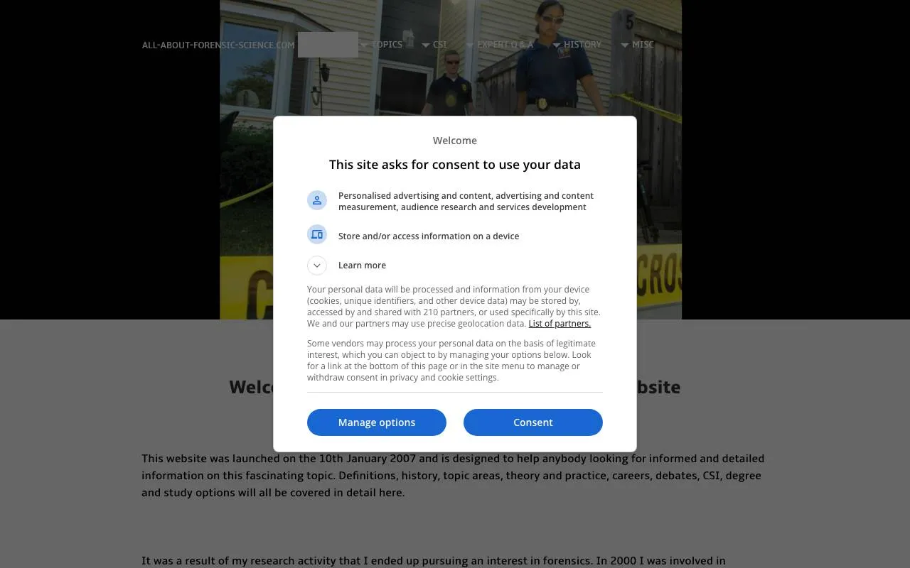 All About Forensic Science — website screenshot