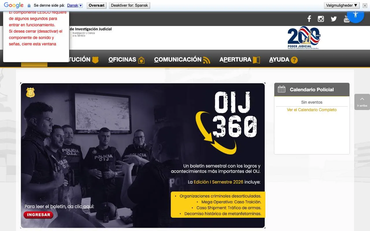 Organismo de Investigación Judicial - OIJ — website screenshot