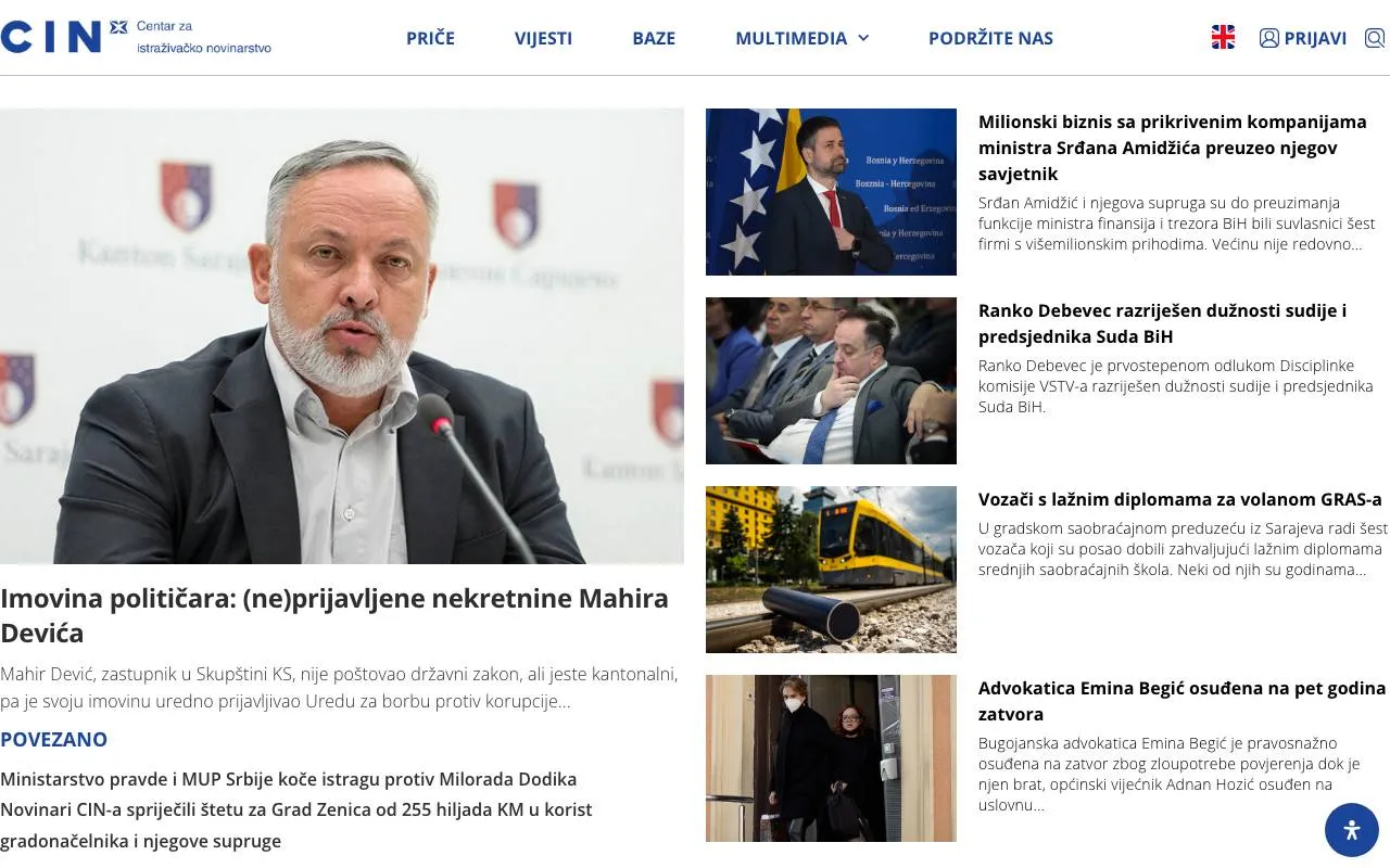 Centar za istraživačko novinarstvo (CIN) — website screenshot