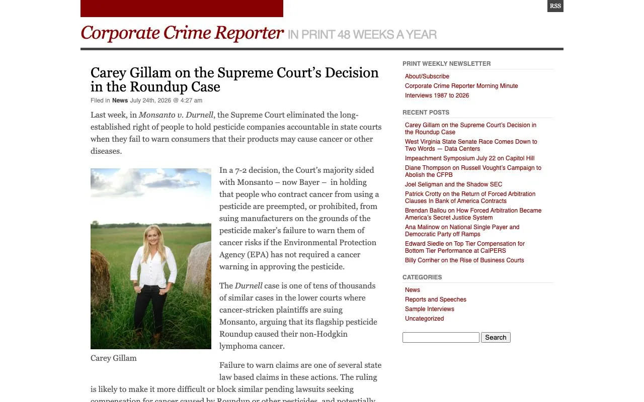 Corporate Crime Reporter — website screenshot