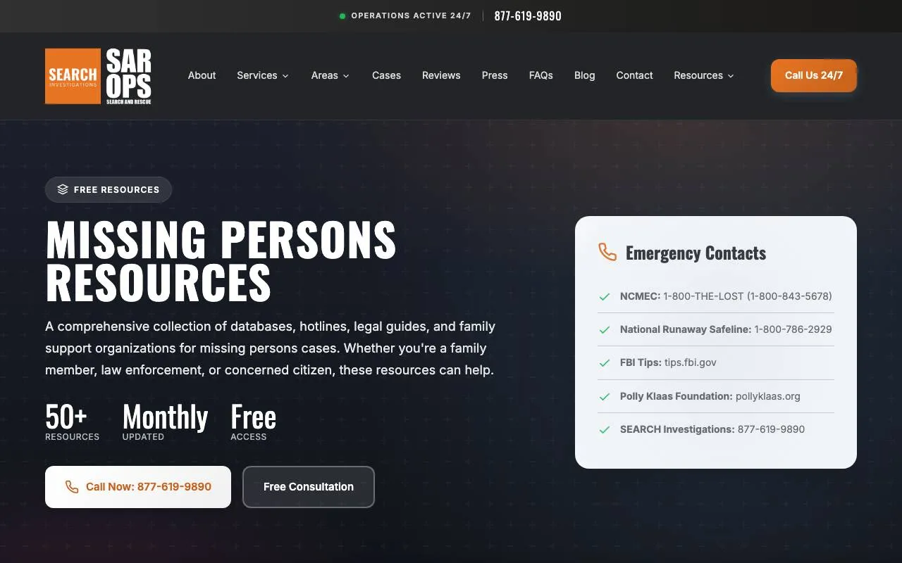 SEARCH Investigations Resources — website screenshot