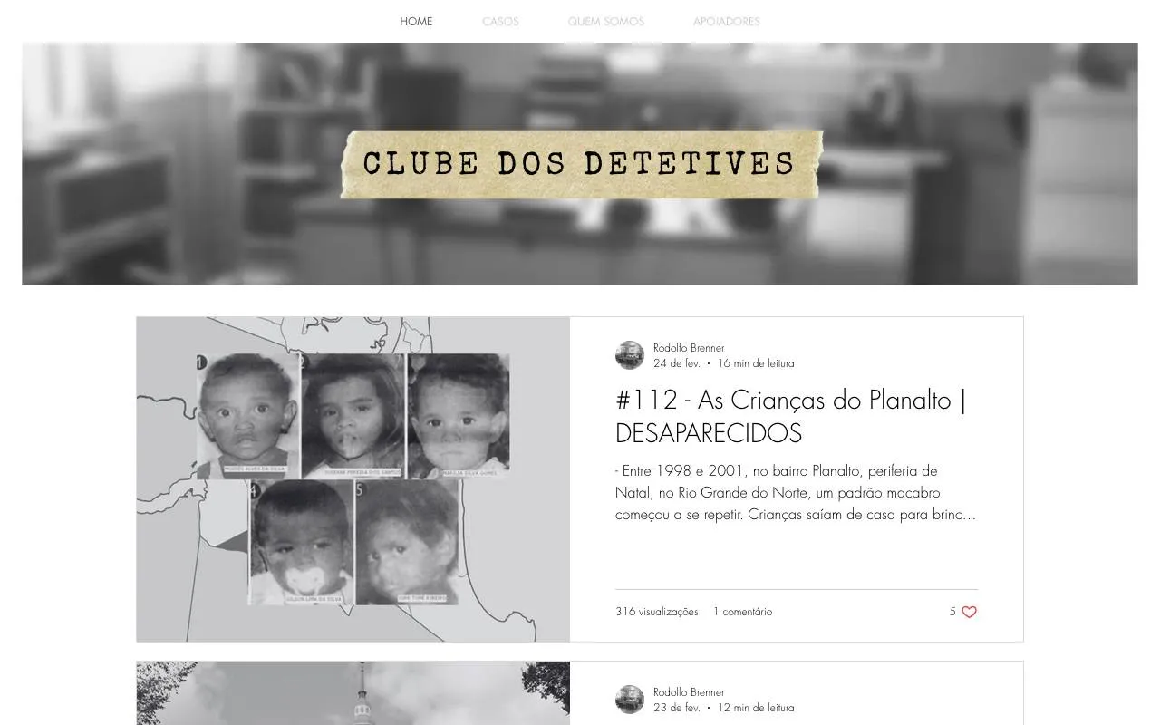 Clube dos Detetives — website screenshot